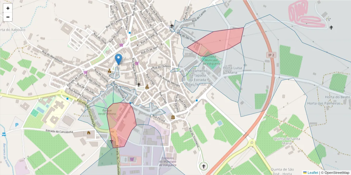 Mapa detalhado do código postal 7960-277 com limites, códigos postais vizinhos e agências dos correios