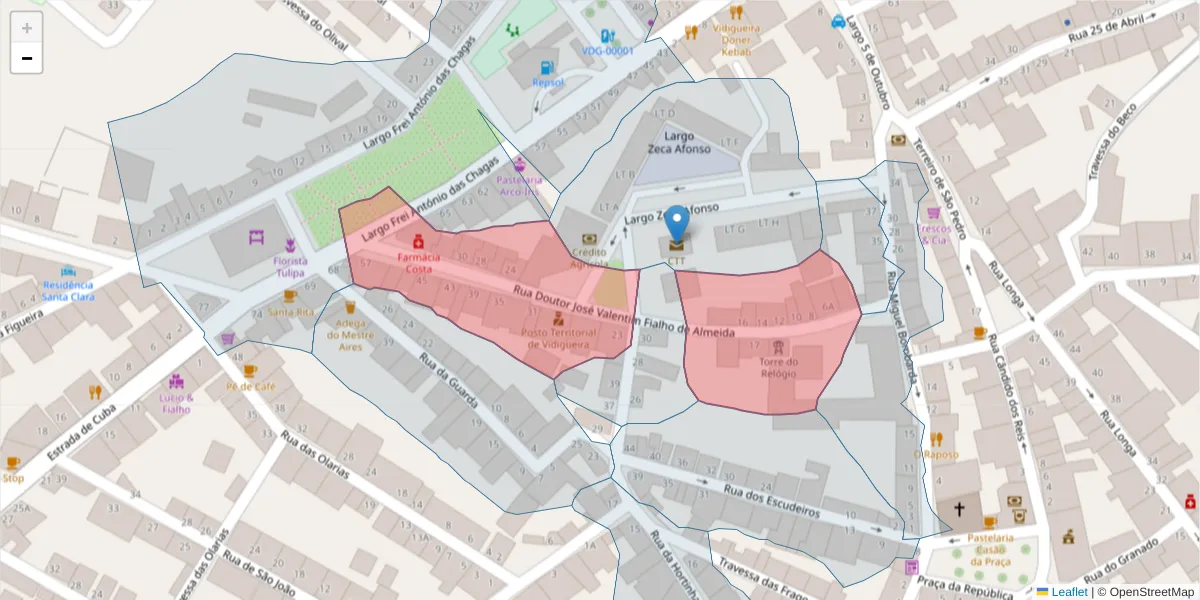Mapa detalhado do código postal 7960-280 com limites, códigos postais vizinhos e agências dos correios