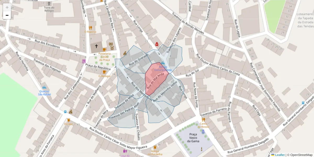 Mapa detalhado do código postal 7960-283 com limites, códigos postais vizinhos e agências dos correios