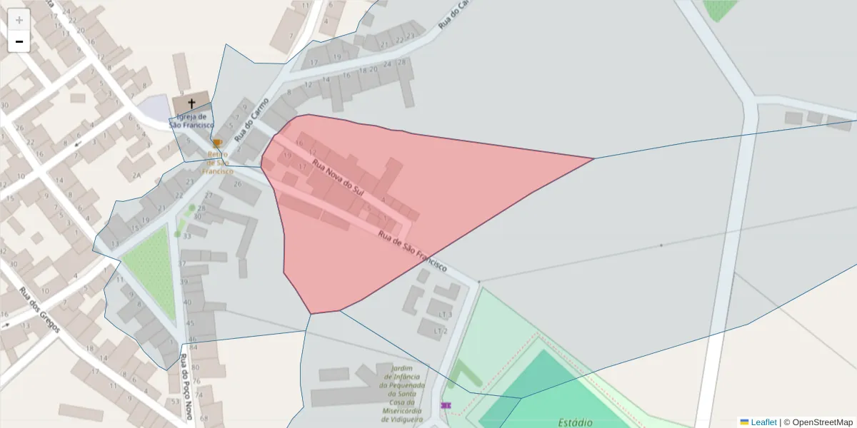 Mapa detalhado do código postal 7960-293 com limites, códigos postais vizinhos e agências dos correios