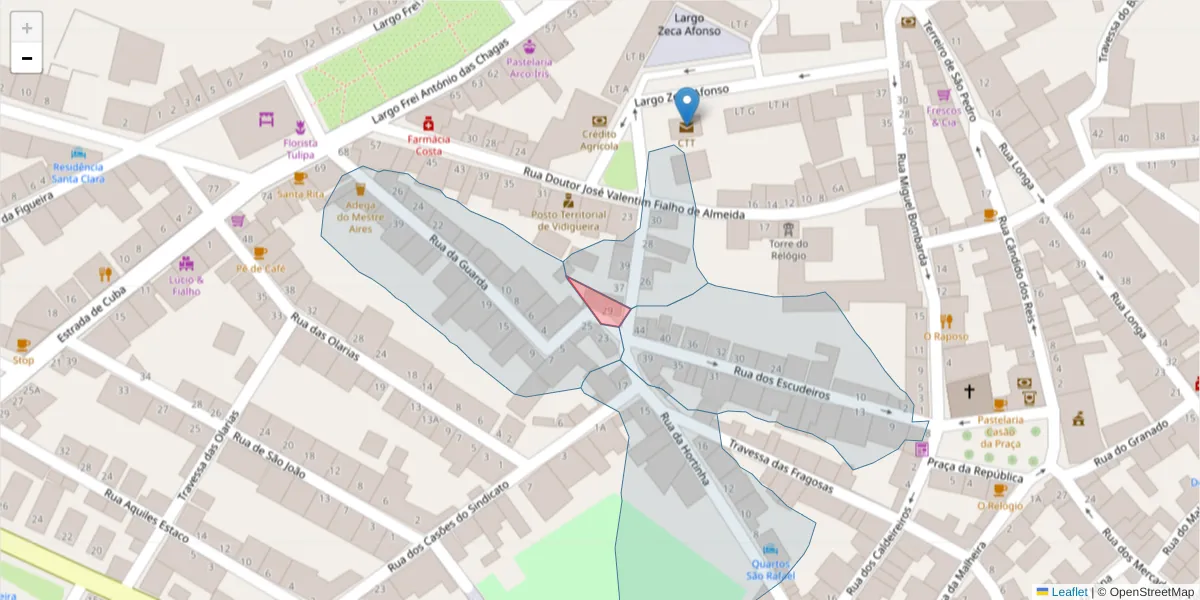 Mapa detalhado do código postal 7960-294 com limites, códigos postais vizinhos e agências dos correios