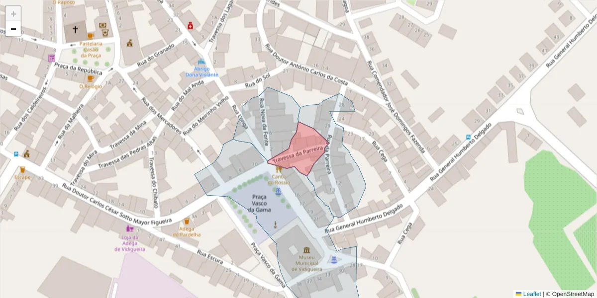 Mapa detalhado do código postal 7960-298 com limites, códigos postais vizinhos e agências dos correios