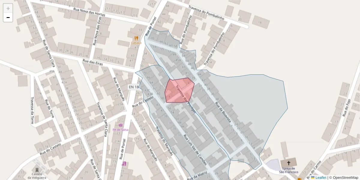 Mapa detalhado do código postal 7960-300 com limites, códigos postais vizinhos e agências dos correios