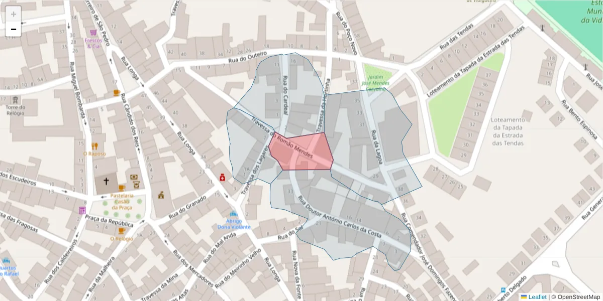 Mapa detalhado do código postal 7960-311 com limites, códigos postais vizinhos e agências dos correios