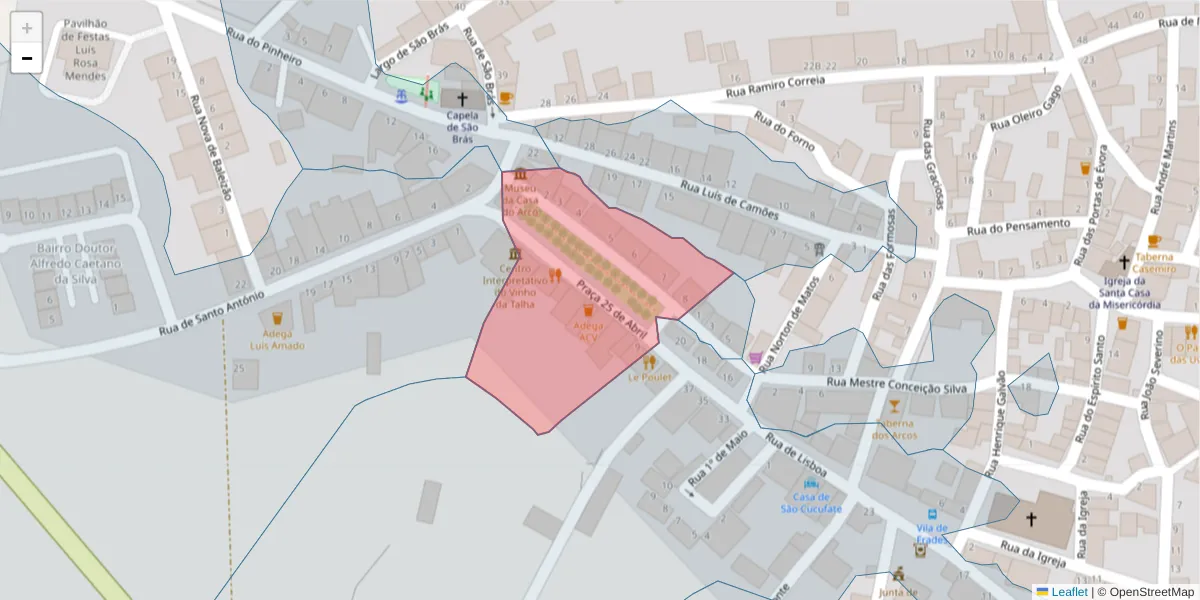 Mapa detalhado do código postal 7960-421 com limites, códigos postais vizinhos e agências dos correios