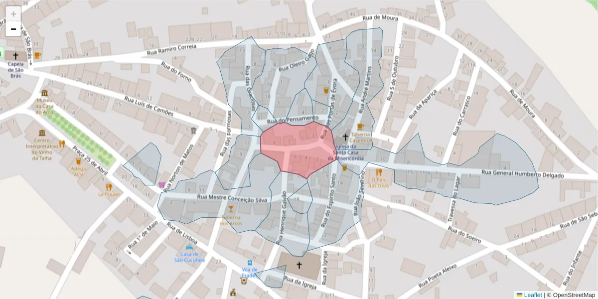 Mapa detalhado do código postal 7960-423 com limites, códigos postais vizinhos e agências dos correios
