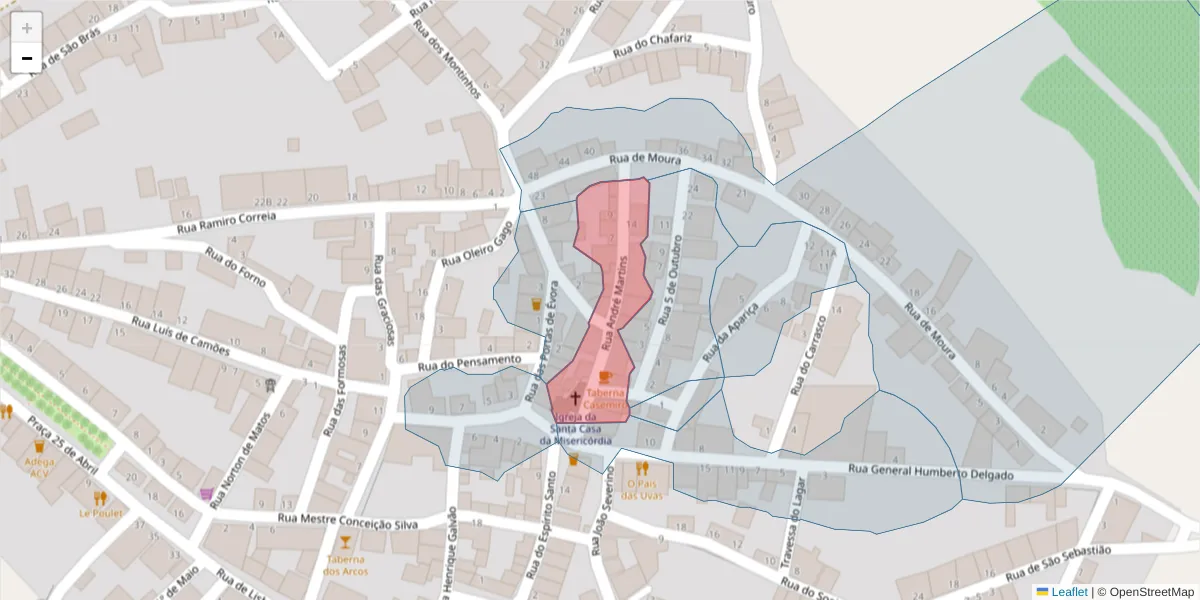 Mapa detalhado do código postal 7960-425 com limites, códigos postais vizinhos e agências dos correios