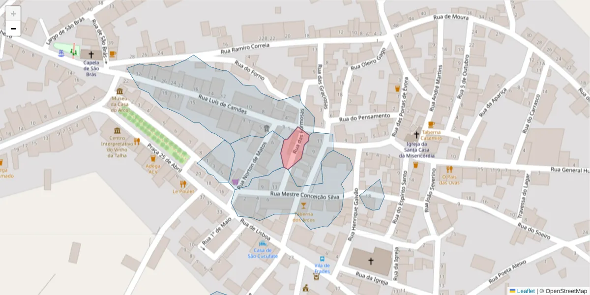 Mapa detalhado do código postal 7960-428 com limites, códigos postais vizinhos e agências dos correios