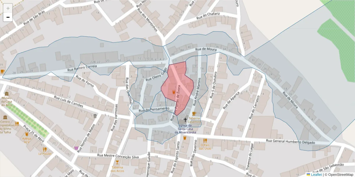 Mapa detalhado do código postal 7960-430 com limites, códigos postais vizinhos e agências dos correios
