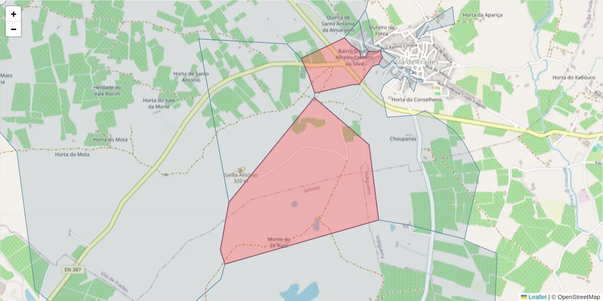 Mapa detalhado do código postal 7960-434 com limites, códigos postais vizinhos e agências dos correios