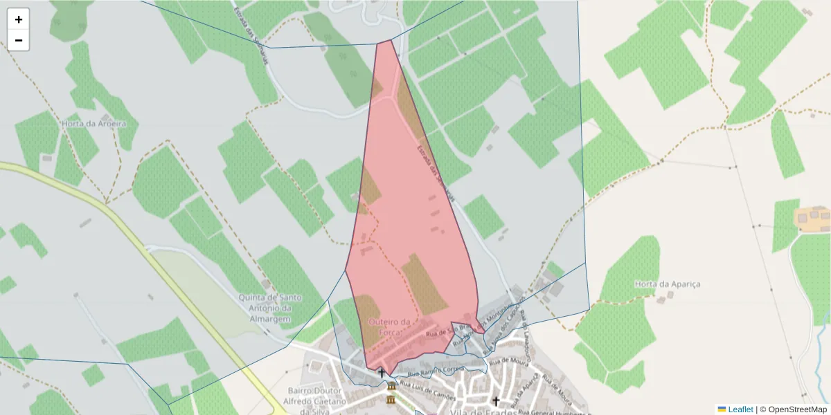 Mapa detalhado do código postal 7960-435 com limites, códigos postais vizinhos e agências dos correios