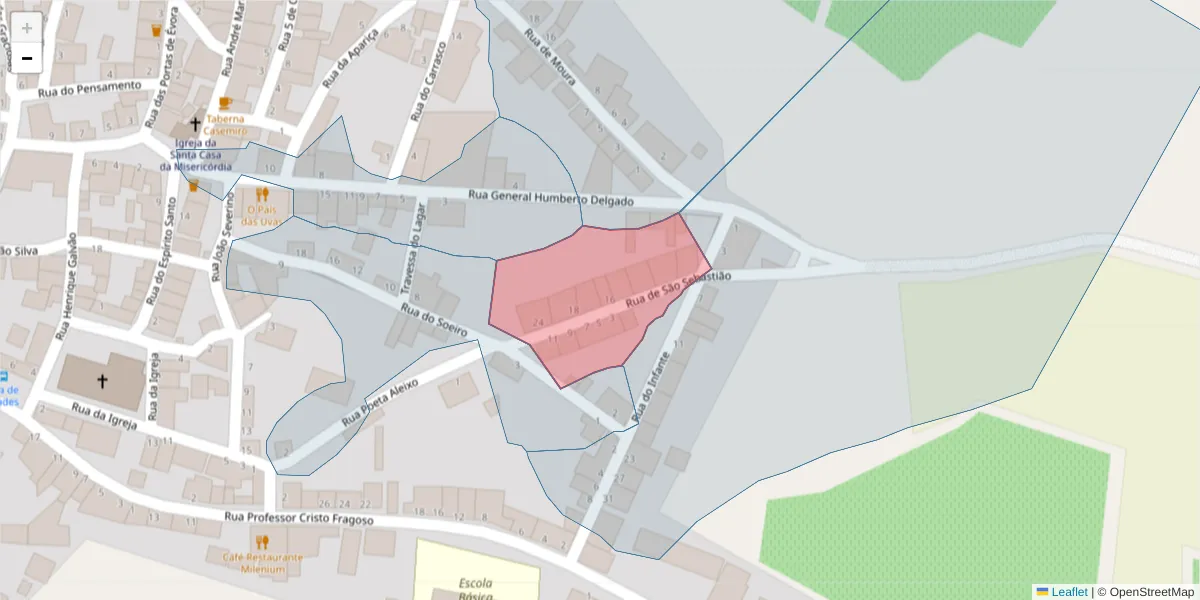 Mapa detalhado do código postal 7960-436 com limites, códigos postais vizinhos e agências dos correios