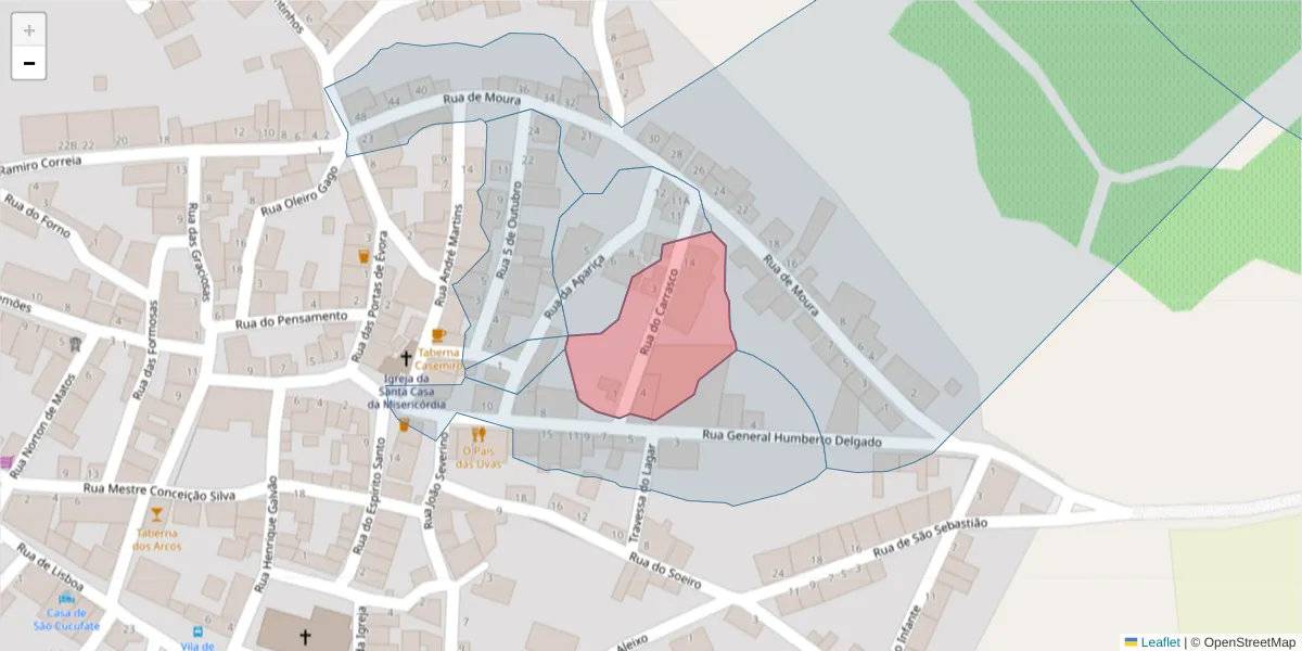 Mapa detalhado do código postal 7960-437 com limites, códigos postais vizinhos e agências dos correios