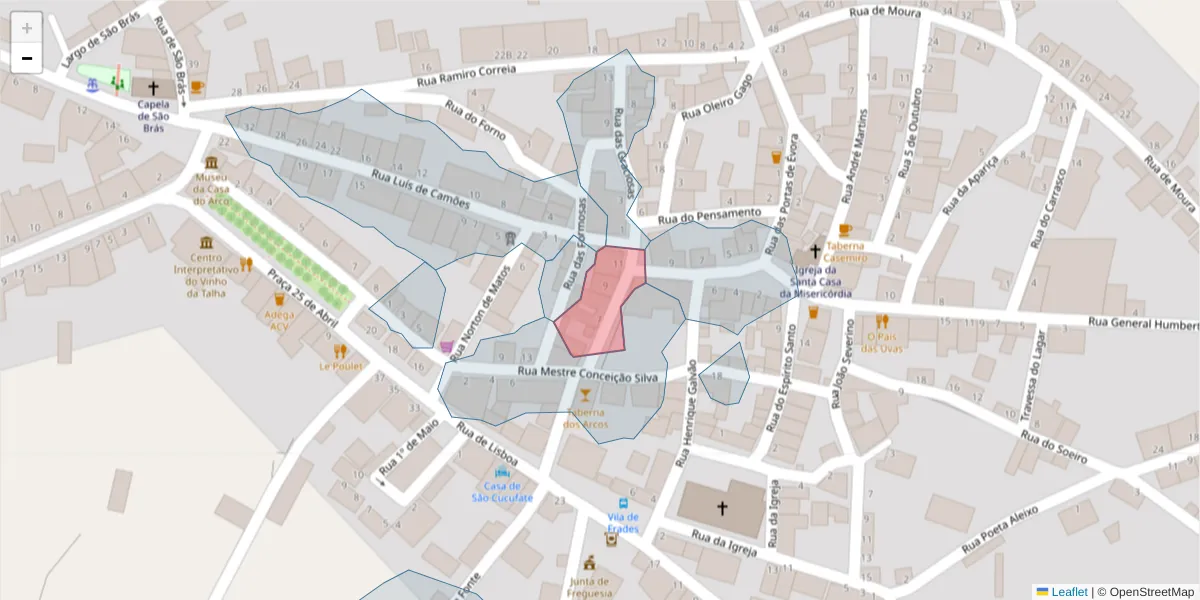 Mapa detalhado do código postal 7960-444 com limites, códigos postais vizinhos e agências dos correios