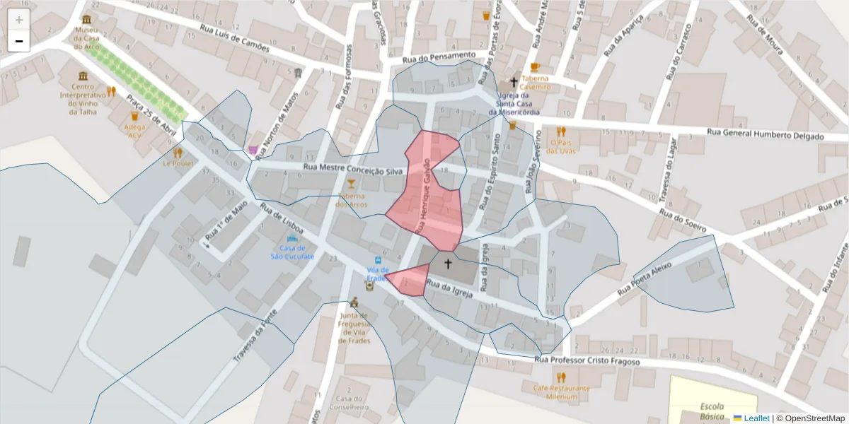 Mapa detalhado do código postal 7960-447 com limites, códigos postais vizinhos e agências dos correios