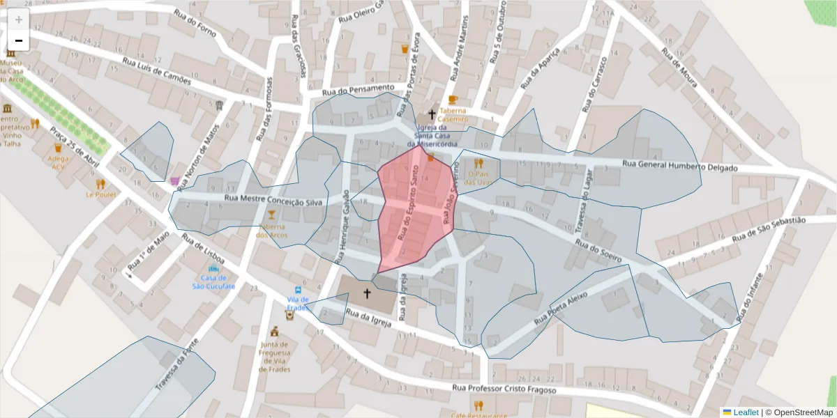 Mapa detalhado do código postal 7960-448 com limites, códigos postais vizinhos e agências dos correios