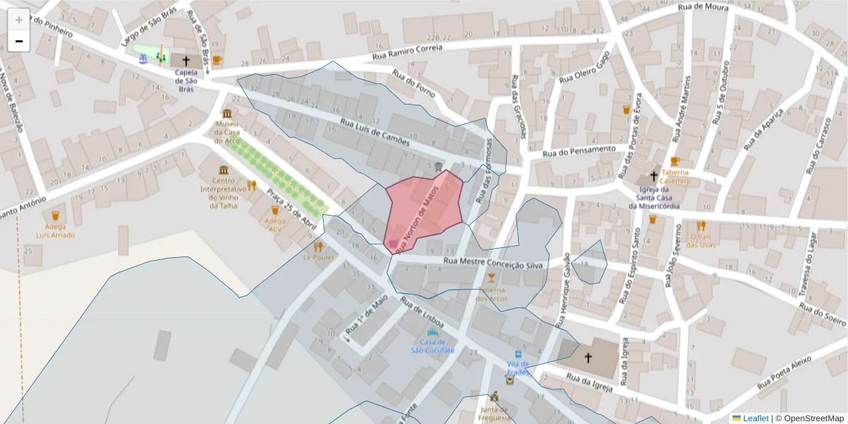 Mapa detalhado do código postal 7960-451 com limites, códigos postais vizinhos e agências dos correios