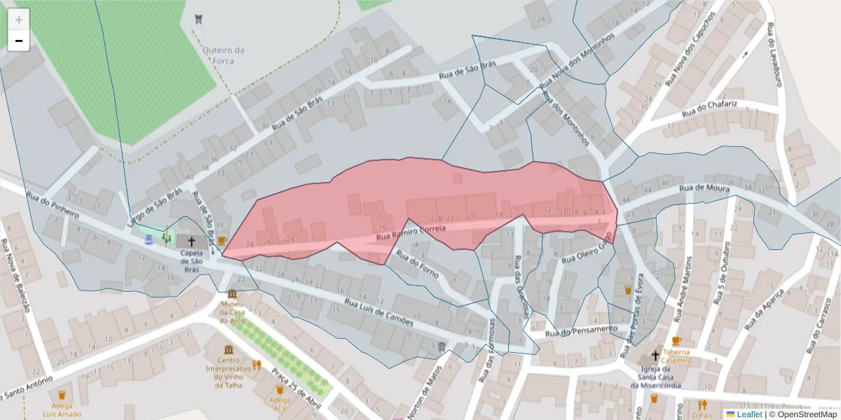 Mapa detalhado do código postal 7960-458 com limites, códigos postais vizinhos e agências dos correios