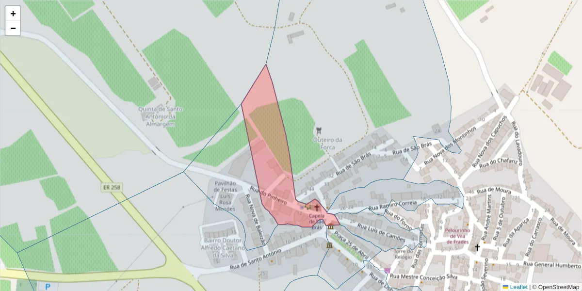 Mapa detalhado do código postal 7960-459 com limites, códigos postais vizinhos e agências dos correios