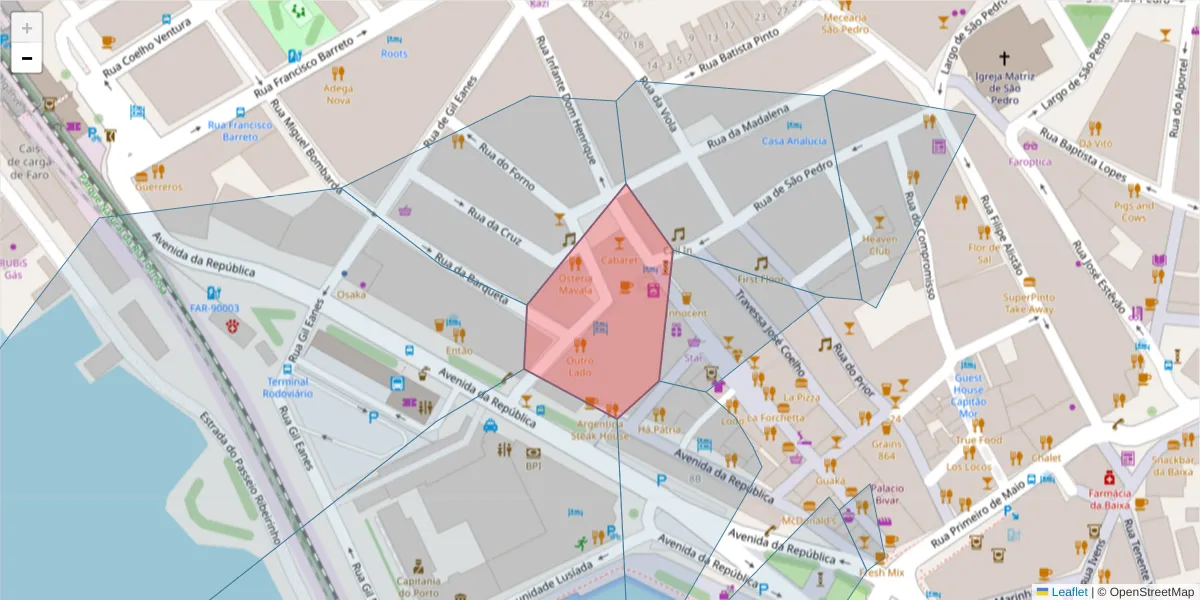 Mapa detalhado do código postal 800-461 com limites, códigos postais vizinhos e agências dos correios