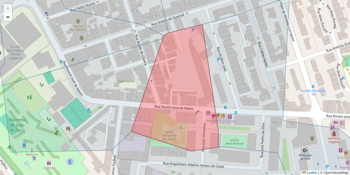 Mapa detalhado do código postal 800-504 com limites, códigos postais vizinhos e agências dos correios