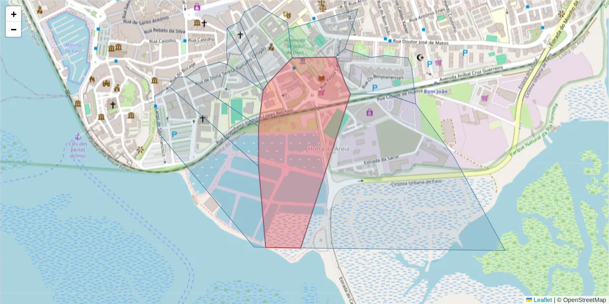 Mapa detalhado do código postal 8000-016 com limites, códigos postais vizinhos e agências dos correios