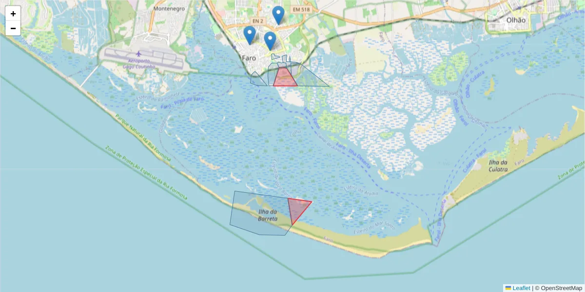 Mapa detalhado do código postal 8000-022 com limites, códigos postais vizinhos e agências dos correios