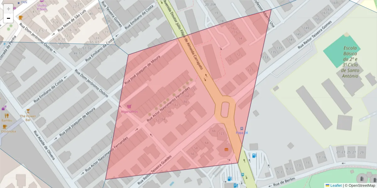 Mapa detalhado do código postal 8000-064 com limites, códigos postais vizinhos e agências dos correios