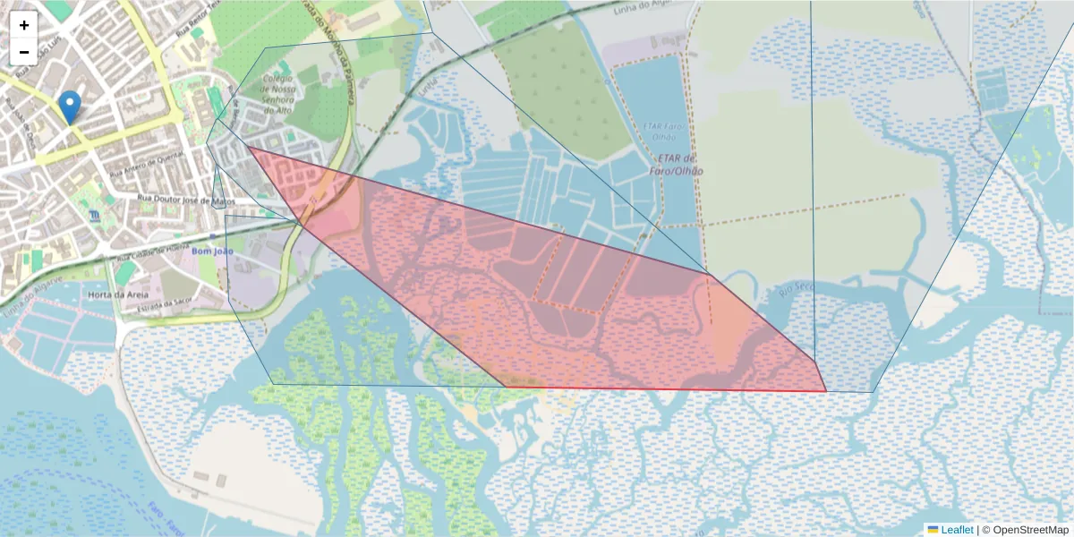 Mapa detalhado do código postal 8000-071 com limites, códigos postais vizinhos e agências dos correios