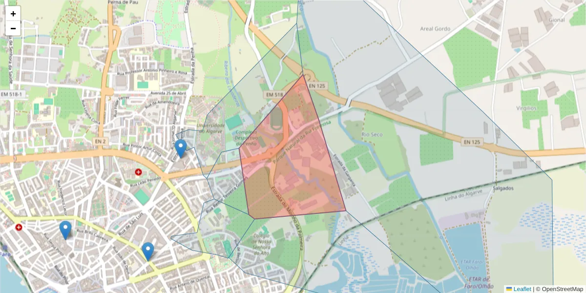 Mapa detalhado do código postal 8000-074 com limites, códigos postais vizinhos e agências dos correios