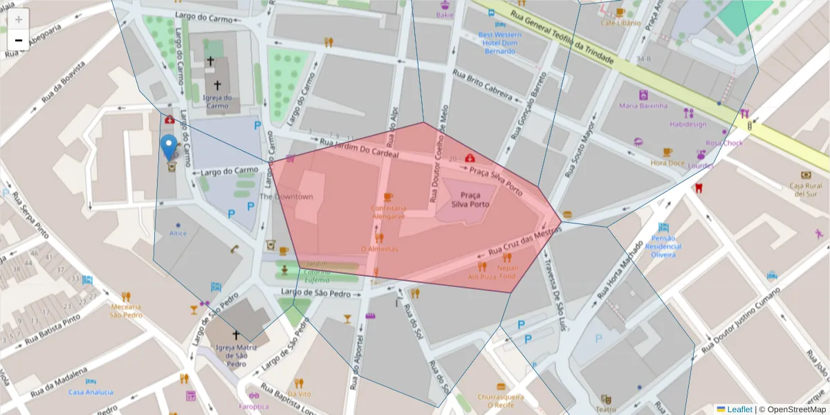 Mapa detalhado do código postal 8000-129 com limites, códigos postais vizinhos e agências dos correios