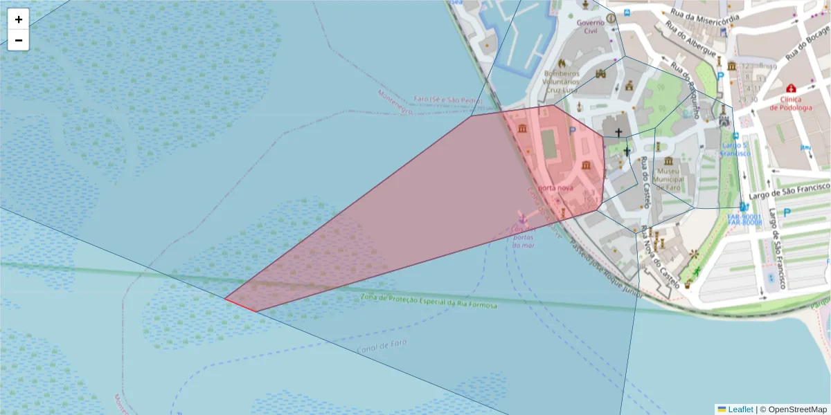 Mapa detalhado do código postal 8000-138 com limites, códigos postais vizinhos e agências dos correios