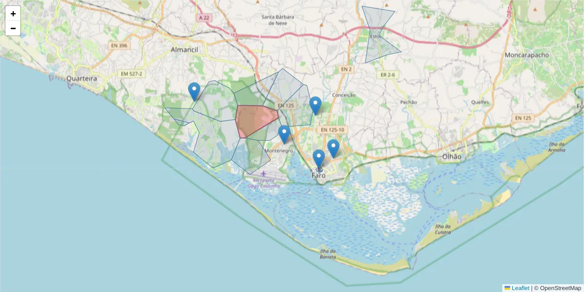 Mapa detalhado do código postal 8000-139 com limites, códigos postais vizinhos e agências dos correios