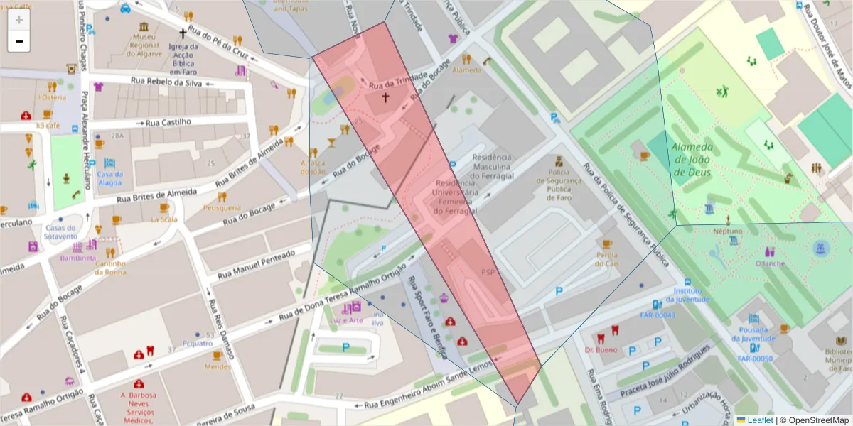 Mapa detalhado do código postal 8000-154 com limites, códigos postais vizinhos e agências dos correios