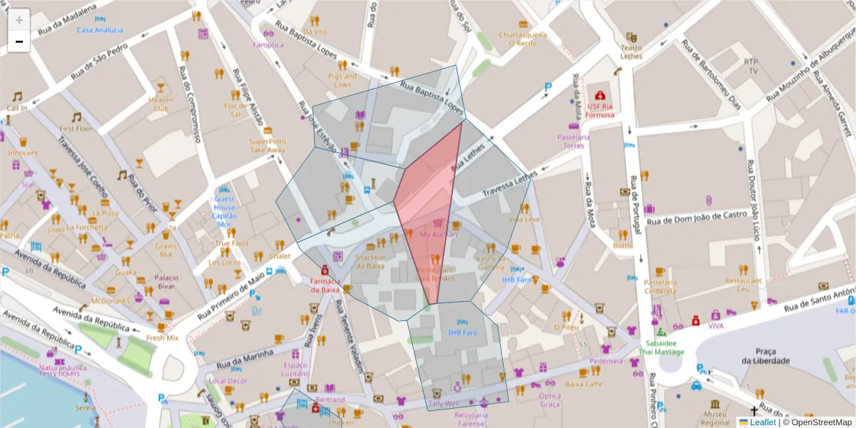 Mapa detalhado do código postal 8000-156 com limites, códigos postais vizinhos e agências dos correios