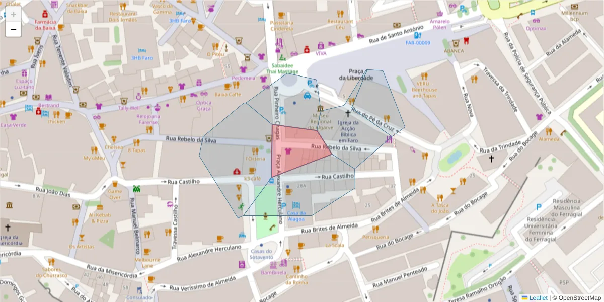 Mapa detalhado do código postal 8000-160 com limites, códigos postais vizinhos e agências dos correios