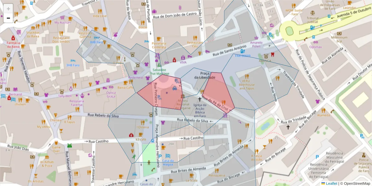 Mapa detalhado do código postal 8000-164 com limites, códigos postais vizinhos e agências dos correios