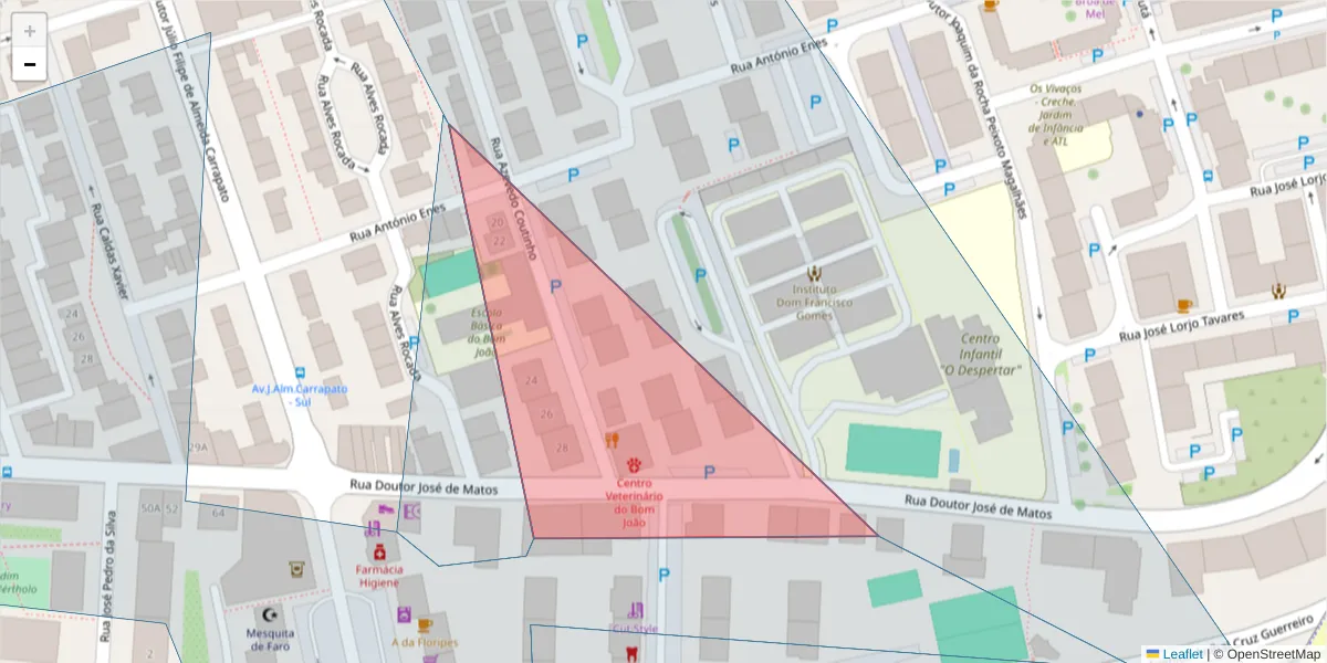 Mapa detalhado do código postal 8000-224 com limites, códigos postais vizinhos e agências dos correios
