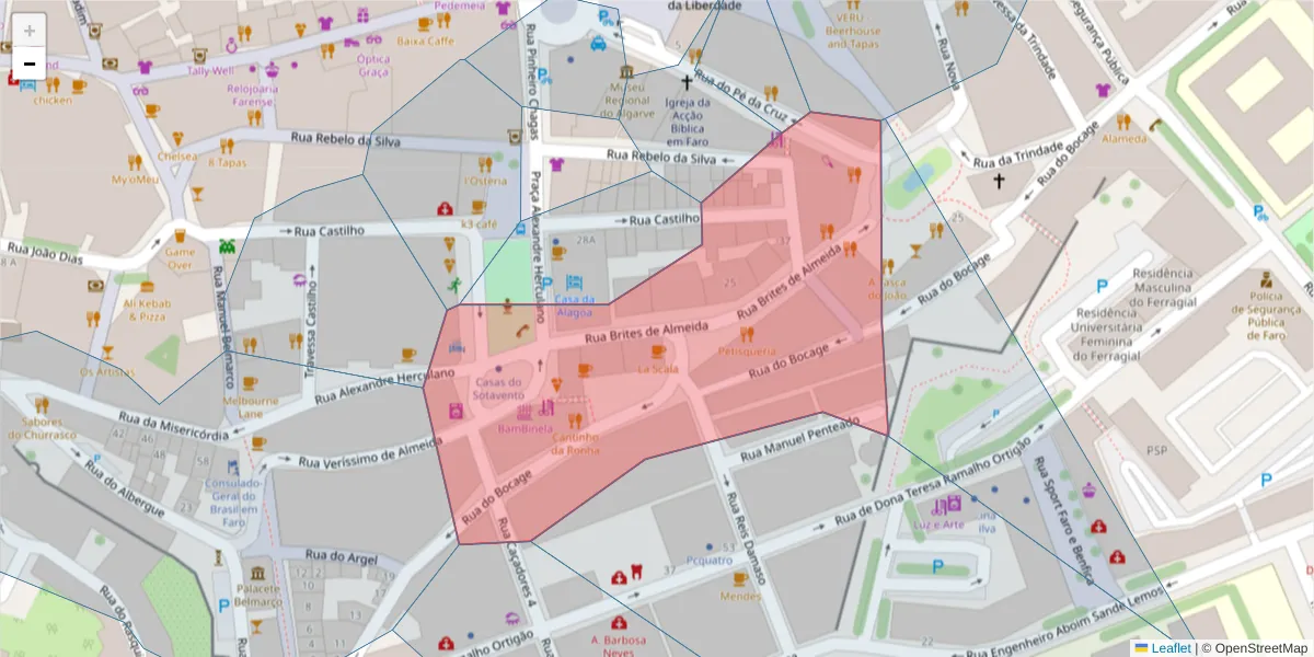 Mapa detalhado do código postal 8000-234 com limites, códigos postais vizinhos e agências dos correios