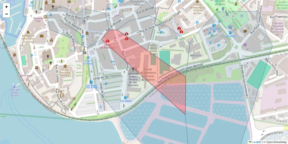 Mapa detalhado do código postal 8000-236 com limites, códigos postais vizinhos e agências dos correios