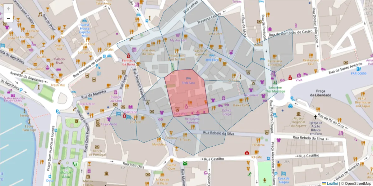 Mapa detalhado do código postal 8000-282 com limites, códigos postais vizinhos e agências dos correios