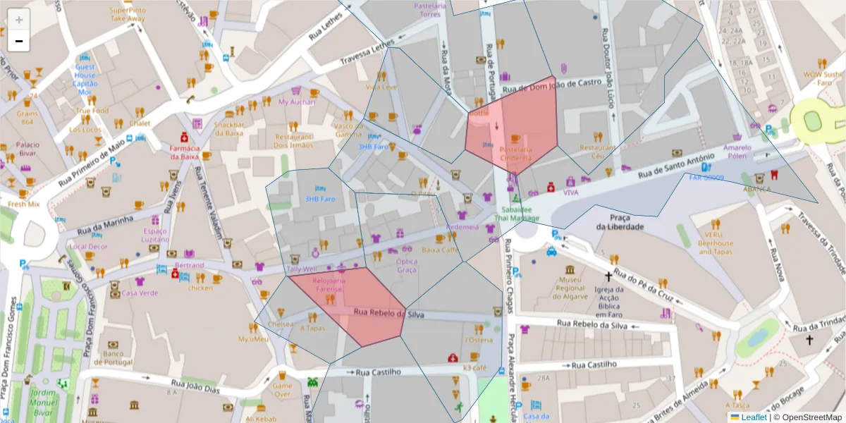 Mapa detalhado do código postal 8000-283 com limites, códigos postais vizinhos e agências dos correios