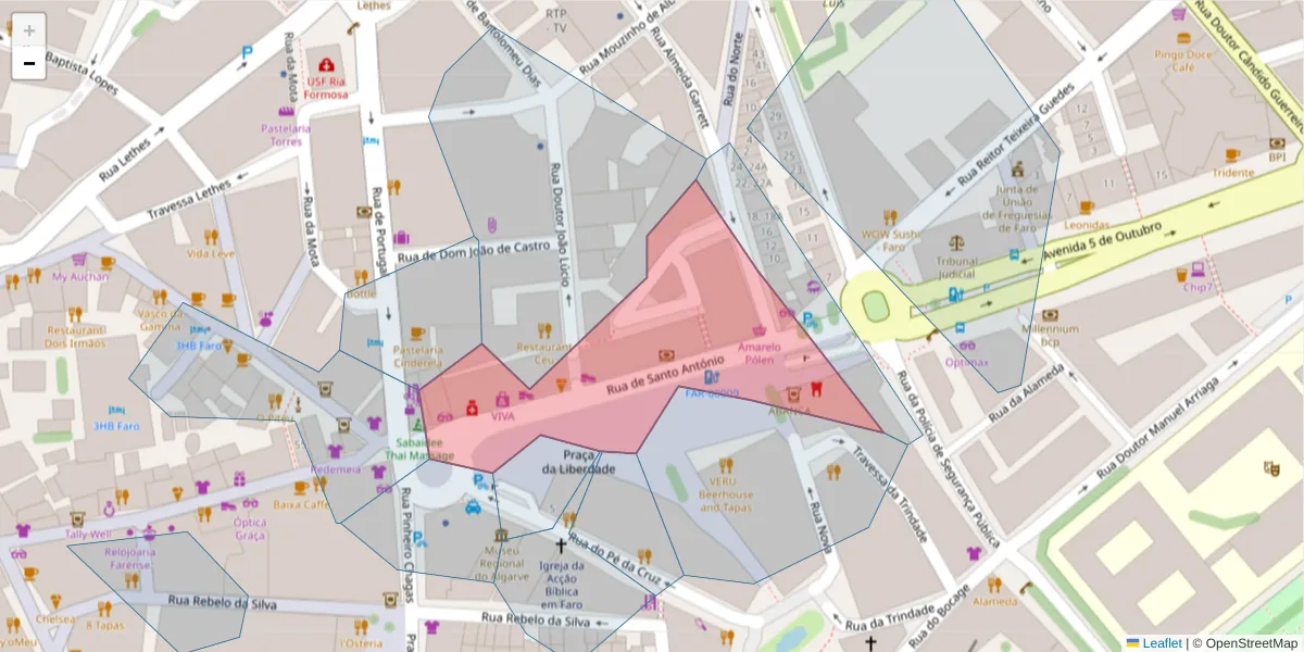 Mapa detalhado do código postal 8000-284 com limites, códigos postais vizinhos e agências dos correios