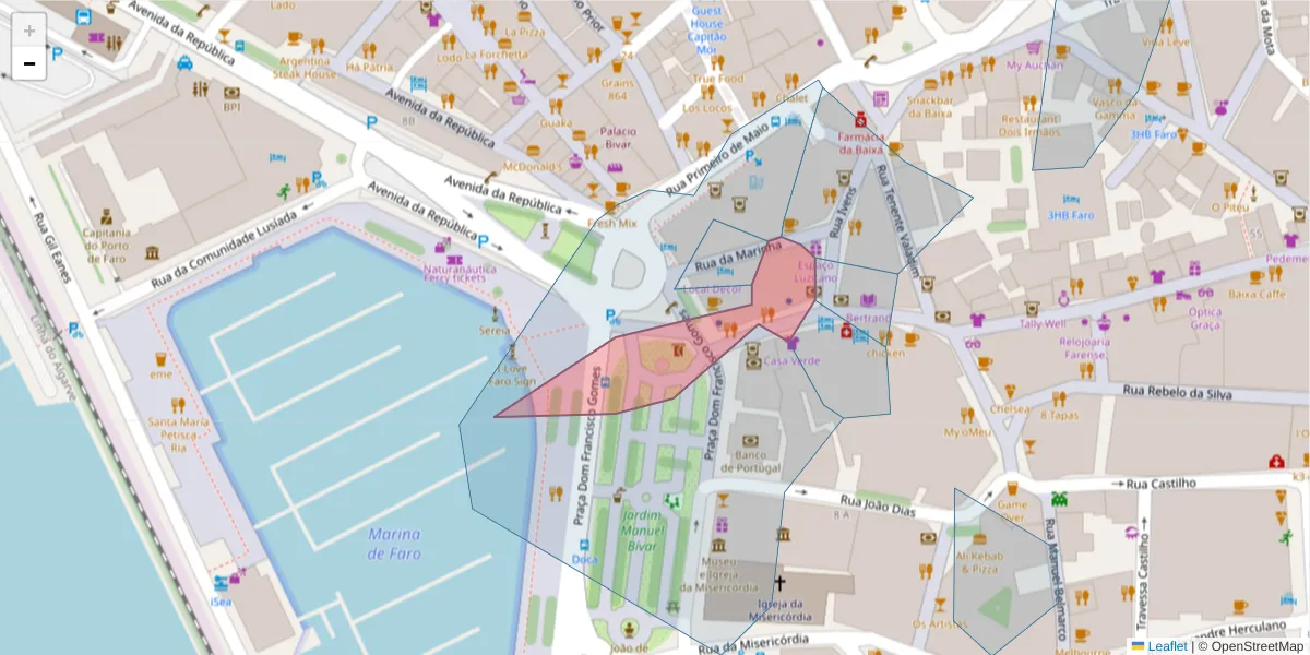 Mapa detalhado do código postal 8000-306 com limites, códigos postais vizinhos e agências dos correios