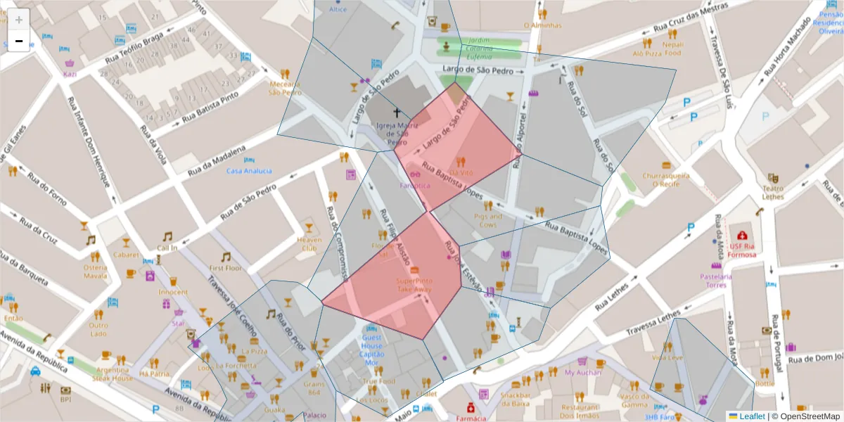 Mapa detalhado do código postal 8000-343 com limites, códigos postais vizinhos e agências dos correios