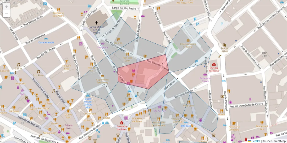 Mapa detalhado do código postal 8000-378 com limites, códigos postais vizinhos e agências dos correios