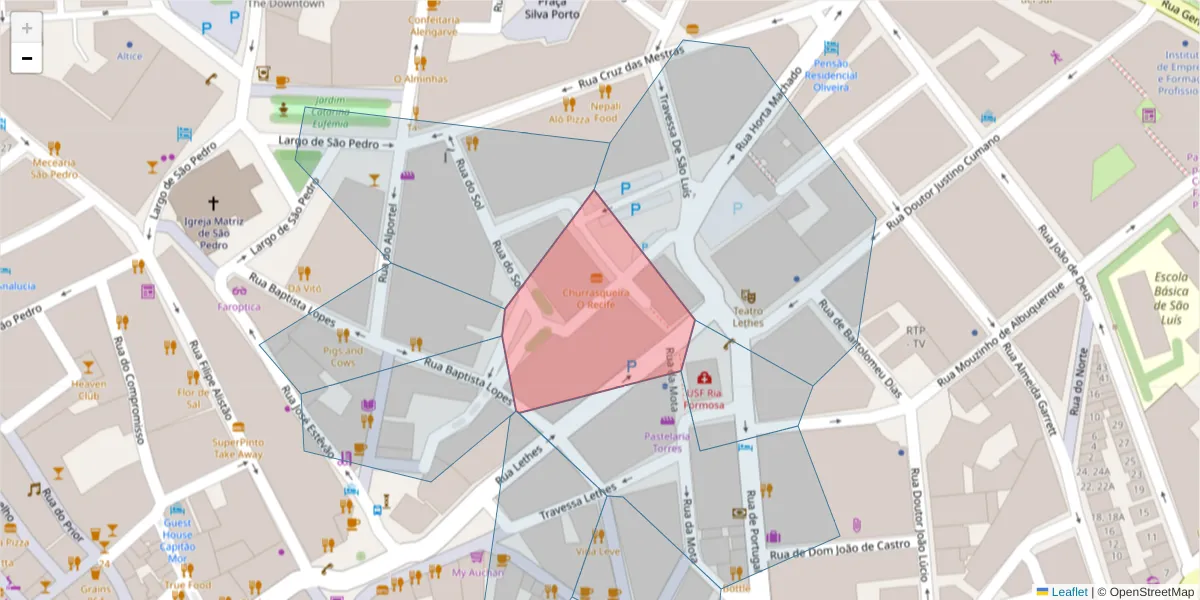 Mapa detalhado do código postal 8000-387 com limites, códigos postais vizinhos e agências dos correios