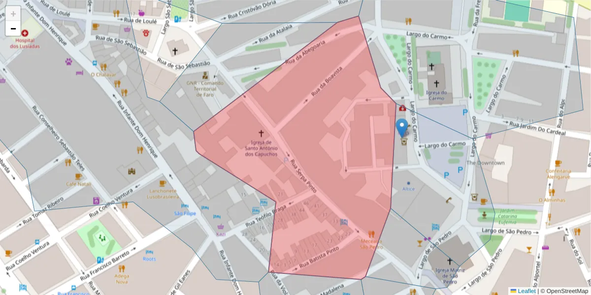 Mapa detalhado do código postal 8000-431 com limites, códigos postais vizinhos e agências dos correios
