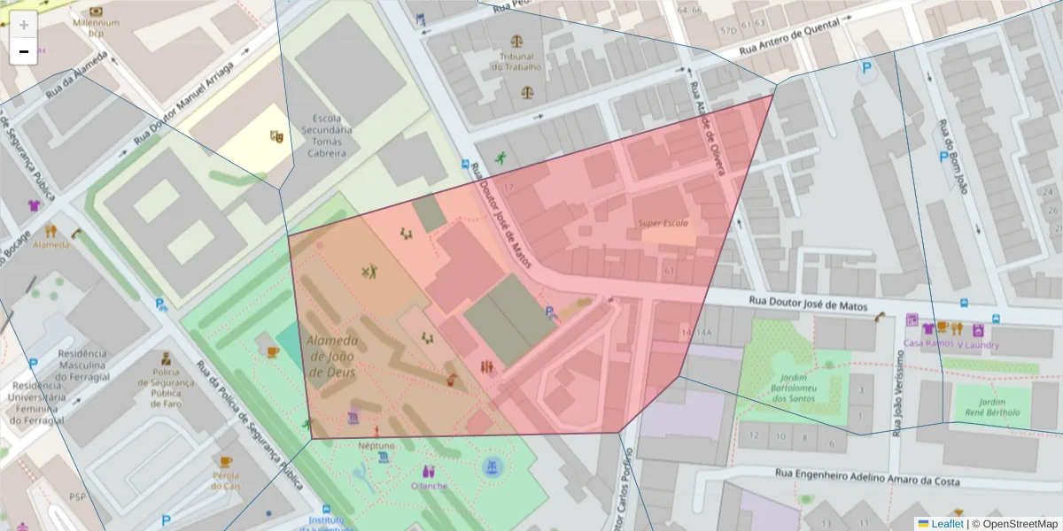 Mapa detalhado do código postal 8000-503 com limites, códigos postais vizinhos e agências dos correios
