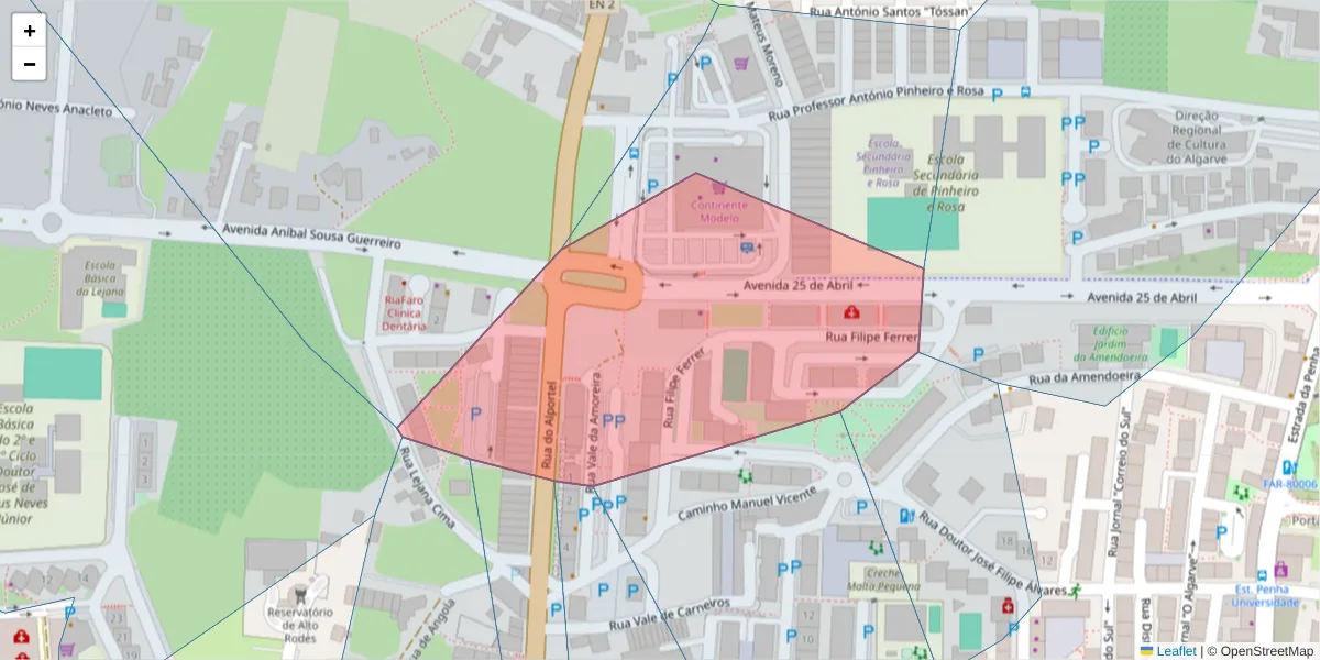 Mapa detalhado do código postal 8000-800 com limites, códigos postais vizinhos e agências dos correios